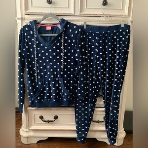 Velour hooded pajama set.